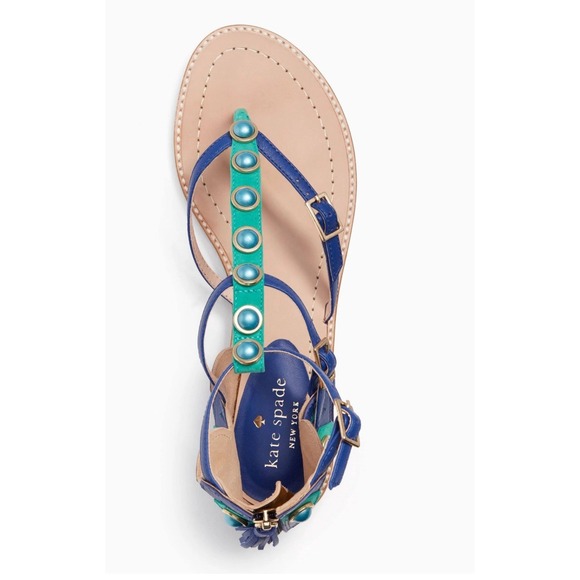 Kate Spade PEACOCK Soto Emerald Napa Leather Sandal Size 7.5 M NIB Gorgeous - Picture 7 of 13